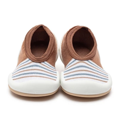 Komuello Toddler Boy Girl First Walk Sock Shoes Flat Style - Brown Stripe 3 Komuello Toddler Boy Girl First Walk Sock Shoes Flat Style - Brown Stripe