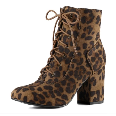 Allegra K Women's Lace Up Chunky Heel Ankle Booties 9 Allegra K Women's Lace Up Chunky Heel Ankle Booties - Image 7