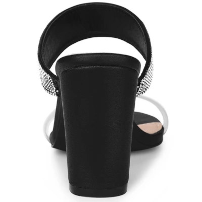 Allegra K Women's Clear Strap Rhinestones Heel Chunky Heels Slide Sandals 4 Allegra K Women's Clear Strap Rhinestones Heel Chunky Heels Slide Sandals - Image 2