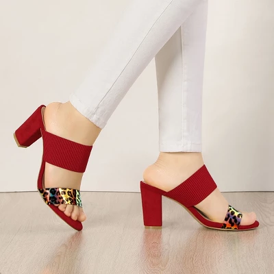 Allegra K Women's Leopard Printed Block Heeled Slide Sandals 3 Allegra K Women's Leopard Printed Block Heeled Slide Sandals