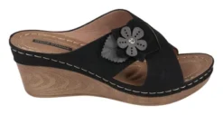 GC Shoes Selly Cross-Strap Flower Comfort Slide Wedge Sandals