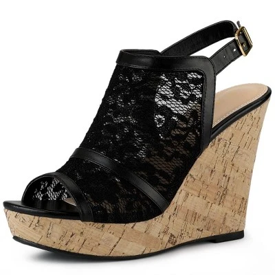 Allegra K Women's Open Toe Platform Heel Lace Wedges Sandals 9 Allegra K Women's Open Toe Platform Heel Lace Wedges Sandals - Image 7