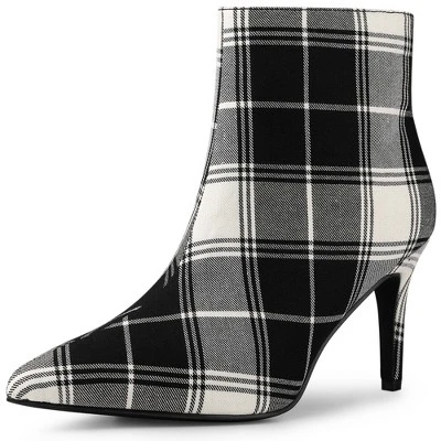 Allegra K Women's Plaid Pointed Toe Side Zip Stiletto Heel Ankle Boots 9 Allegra K Women's Plaid Pointed Toe Side Zip Stiletto Heel Ankle Boots - Image 7