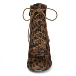 Allegra K Women's Lace Up Chunky Heel Ankle Booties