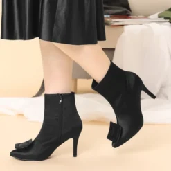 Allegra K Women's Pointed Toe Detachable Buckle Decor Stiletto Heel Ankle Boots