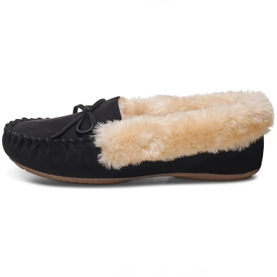 Alpine Swiss Leah Womens Shearling Moccasin Slippers Faux Fur Slip On House Shoes 4 Alpine Swiss Leah Womens Shearling Moccasin Slippers Faux Fur Slip On House Shoes - Image 2