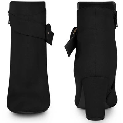 Perphy Women's Round Toe Side Zip Buckle Chunky Heel Ankle Boots 3 Perphy Women's Round Toe Side Zip Buckle Chunky Heel Ankle Boots