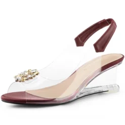 Allegra K Women's Clear Slingback Wedges Rhinestone Transparent Peep Toe Heels -Georgia Shoes Shop GUEST a82eca93 da85 45f4 ab5b e8975577d050