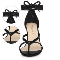 Allegra K Women's Flip Flops Chunky Heel Lace Up Heels Sandals