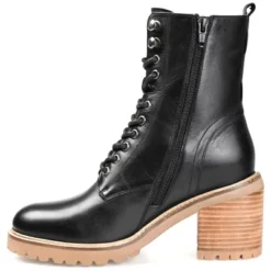 Journee Signature Womens Genuine Leather Malle Round Toe Stacked Combat Booties