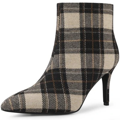 Allegra K Women's Plaid Pointed Toe Side Zip Stiletto Heel Ankle Boots 8 Allegra K Women's Plaid Pointed Toe Side Zip Stiletto Heel Ankle Boots - Image 6