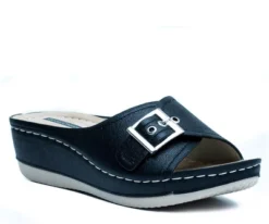 GC Shoes Justina Buckle Comfort Slide Wedge Sandals -Georgia Shoes Shop GUEST adc07fbb e338 4cda 8d5c bc2a76e2c596