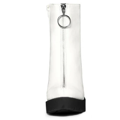 Allegra K Women's Platform Front Zip Chunky Heel Ankle Boots 4 Allegra K Women's Platform Front Zip Chunky Heel Ankle Boots - Image 2