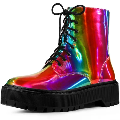Allegra K Women's Round Toe Platform Lace Up Colorful Combat Ankle Boots 13 Allegra K Women's Round Toe Platform Lace Up Colorful Combat Ankle Boots - Image 11