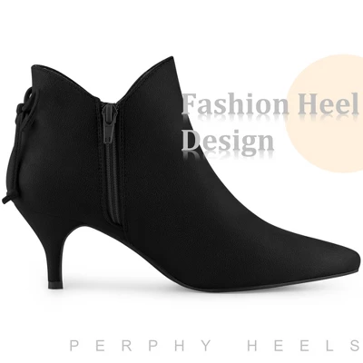 Perphy Women's Pointed Toe Bow Zip Kitten Heel Ankle Booties 5 Perphy Women's Pointed Toe Bow Zip Kitten Heel Ankle Booties - Image 3