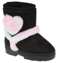 Rampage Girl's Warm Microsuede Winter Boots For Toddlers/Girls,With Cute Faux Fur Heart And Trim Details