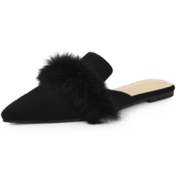 Allegra K Women's Pointed Toe Faux Fur Slip On Flat Slide Mules -Georgia Shoes Shop GUEST bf51df6d c3e3 417c b648 df98ba6d555f
