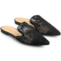 Allegra K Women's Pointed Toe Floral Embroidery Flats Mules -Georgia Shoes Shop GUEST c0858cec 424a 424b bb17 137ac574e03e