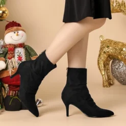 Allegra K Women's Pointy Toe Back Zip Stiletto Heel Ankle Boots