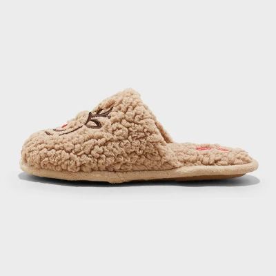 Women's Holiday Reindeer Happy Face Scuff Slippers - Wondershop™ Brown 3 Women's Holiday Reindeer Happy Face Scuff Slippers - Wondershop™ Brown