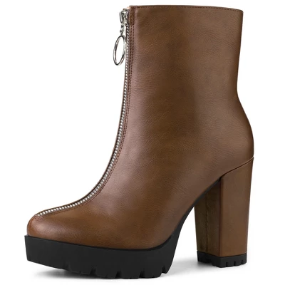 Allegra K Women's Platform Front Zip Chunky Heel Ankle Boots 10 Allegra K Women's Platform Front Zip Chunky Heel Ankle Boots - Image 8