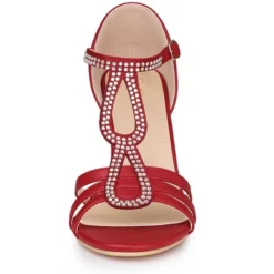 Allegra K Women's Rhinestone Ankle Strap Open Toe Stiletto Heels Sandals