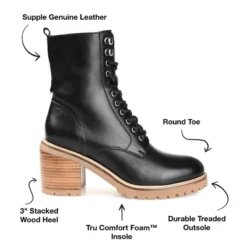 Journee Signature Womens Genuine Leather Malle Round Toe Stacked Combat Booties -Georgia Shoes Shop GUEST c58f02c8 15a4 43f9 8754 9c7c4d967ef6