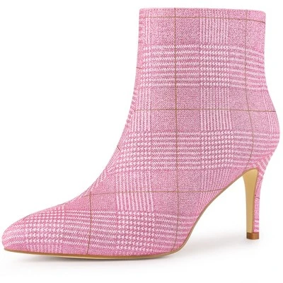 Allegra K Women's Plaid Pointed Toe Side Zip Stiletto Heel Ankle Boots 11 Allegra K Women's Plaid Pointed Toe Side Zip Stiletto Heel Ankle Boots - Image 9