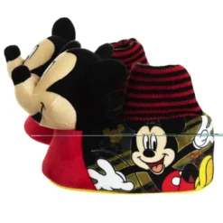 Disney Mickey Mouse 3D Slippers - Kids Cozy Plush Fuzzy Lightweight Warm Comfort Soft House Shoes - Mickey Red/black (size 5-12 Toddler - Little Kid)