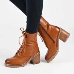 Journee Signature Womens Genuine Leather Malle Round Toe Stacked Combat Booties -Georgia Shoes Shop GUEST cbf6b5c6 68a0 4f35 b55f 5709123188f2