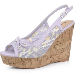 Allegra K Women's Wood Platform Heels Bow Lace Wedge Sandals -Georgia Shoes Shop GUEST cc9f0381 628c 4d89 89e6 cc92d1063597