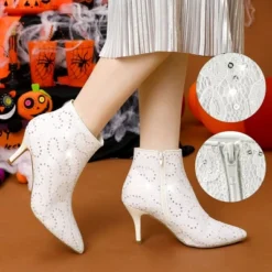 Allegra K Women's Sparkle Lace Stiletto Heels Party Sequin Ankle Boots