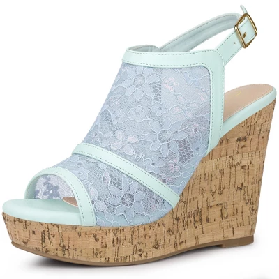 Allegra K Women's Open Toe Platform Heel Lace Wedges Sandals 16 Allegra K Women's Open Toe Platform Heel Lace Wedges Sandals - Image 14
