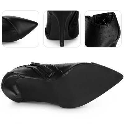 Perphy Women's Perforated Pointed Toe Zipper Stiletto Heels Ankle Boots 4 Perphy Women's Perforated Pointed Toe Zipper Stiletto Heels Ankle Boots - Image 2