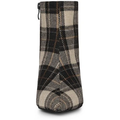 Allegra K Women's Plaid Pointed Toe Side Zip Stiletto Heel Ankle Boots 3 Allegra K Women's Plaid Pointed Toe Side Zip Stiletto Heel Ankle Boots