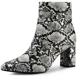 Allegra K Women's Pointed Toe Snake Print Chunky Heel Ankle Boots -Georgia Shoes Shop GUEST d3fd8e41 7123 40f1 9a03 a358d2be3833