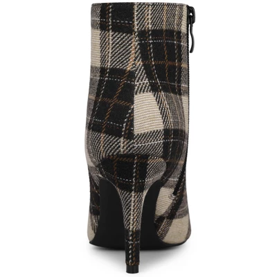 Allegra K Women's Plaid Pointed Toe Side Zip Stiletto Heel Ankle Boots 4 Allegra K Women's Plaid Pointed Toe Side Zip Stiletto Heel Ankle Boots - Image 2