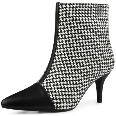 Allegra K Women's Plaid Pointed Toe Houndstooth Stiletto Heels Ankle Boots 8 Allegra K Women's Plaid Pointed Toe Houndstooth Stiletto Heels Ankle Boots - Image 6