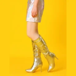 Allegra K Women's Pointed Toe Stiletto High Heels Knee High Boots