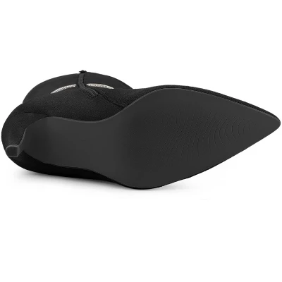 Allegra K Women's Rhinestone Crystal Chain Pointed Toe Stiletto Heels Knee High Boots 6 Allegra K Women's Rhinestone Crystal Chain Pointed Toe Stiletto Heels Knee High Boots - Image 4