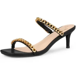 Perphy Snakeskin Printed Square Toe Chain Stiletto Heels Slide Sandals For Women -Georgia Shoes Shop GUEST e0c75356 4530 40ab bafb 8e204deb44fe