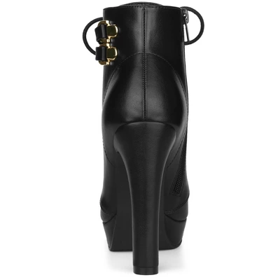 Allegra K Women's Lace Up Round Toe Platform Block Heels Ankle Boots 5 Allegra K Women's Lace Up Round Toe Platform Block Heels Ankle Boots - Image 3