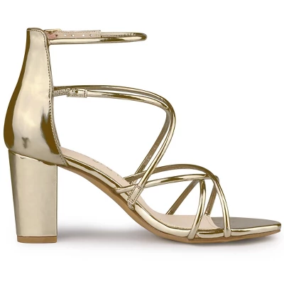 Allegra K Women's Strappy Crisscross Strap Block Heels Sandals 8 Allegra K Women's Strappy Crisscross Strap Block Heels Sandals - Image 6