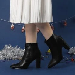 Perphy Women's Pointed Toe Side Zip Block Heeled Ankle Boots