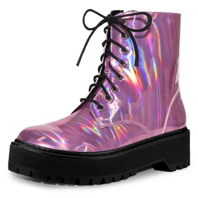 Allegra K Women's Round Toe Platform Lace Up Colorful Combat Ankle Boots 14 Allegra K Women's Round Toe Platform Lace Up Colorful Combat Ankle Boots - Image 12