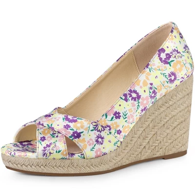 Allegra K Women's Peep Toe Platform Pumps Floral Espadrille Wedge Sandals 8 Allegra K Women's Peep Toe Platform Pumps Floral Espadrille Wedge Sandals - Image 6