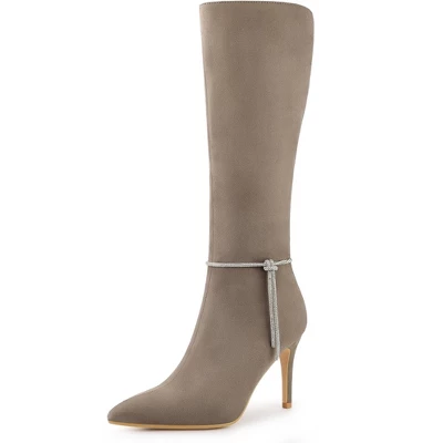 Allegra K Women's Rhinestone Crystal Chain Pointed Toe Stiletto Heels Knee High Boots 9 Allegra K Women's Rhinestone Crystal Chain Pointed Toe Stiletto Heels Knee High Boots - Image 7