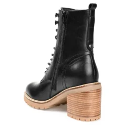 Journee Signature Womens Genuine Leather Malle Round Toe Stacked Combat Booties -Georgia Shoes Shop GUEST f3807cf3 ae51 4239 bb85 859db65683ab