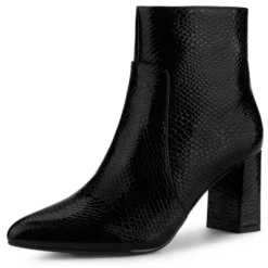 Allegra K Women's Pointed Toe Snake Print Chunky Heel Ankle Boots -Georgia Shoes Shop GUEST f55da288 4b02 4c7d 835e f9acfc2bb0a7