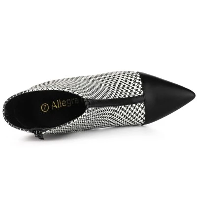 Allegra K Women's Plaid Pointed Toe Houndstooth Stiletto Heels Ankle Boots 6 Allegra K Women's Plaid Pointed Toe Houndstooth Stiletto Heels Ankle Boots - Image 4